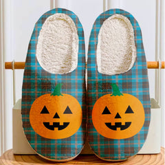 Clan Angus Ancient Tartan Halloween Pumpkin Slippers, Fluffy Spooky Slippers MD40 Angus Ancient Tartan Tartan Halloween