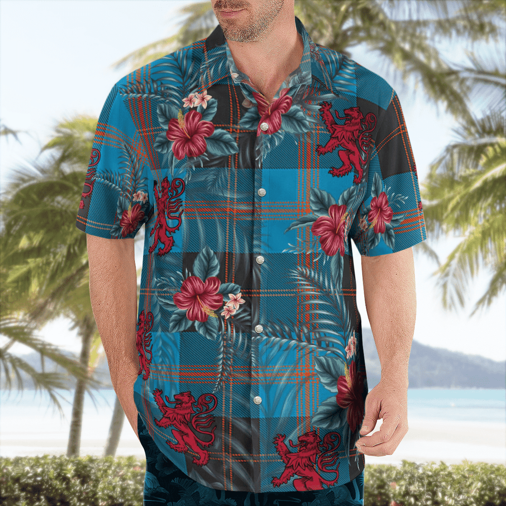 Clan Angus Ancient Tartan Scottish Lion Hawaiian Shirt TG47 Angus Ancient Tartan Tartan Hawaii Shirt