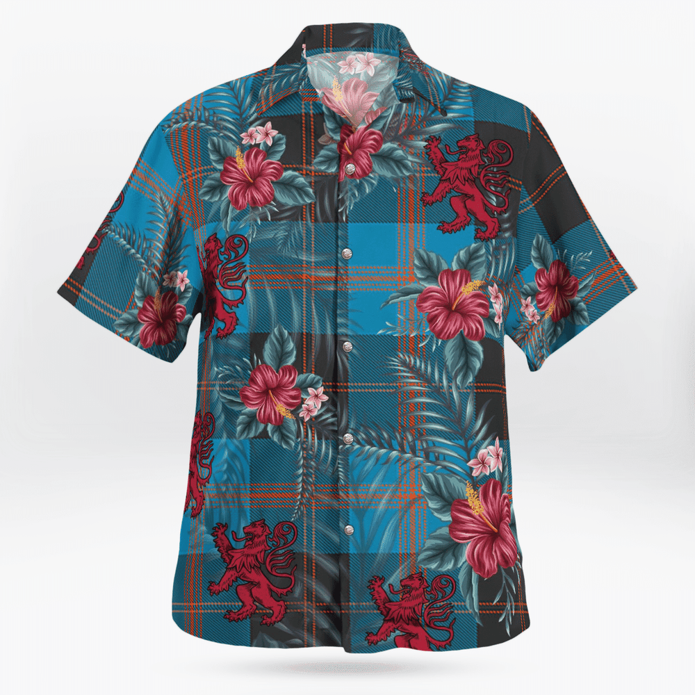 Clan Angus Ancient Tartan Scottish Lion Hawaiian Shirt TG47 Angus Ancient Tartan Tartan Hawaii Shirt