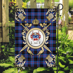 Clan Angus Modern Tartan Crest Black Garden Flag - Gold Thistle PY95 Clan Angus Tartan Today