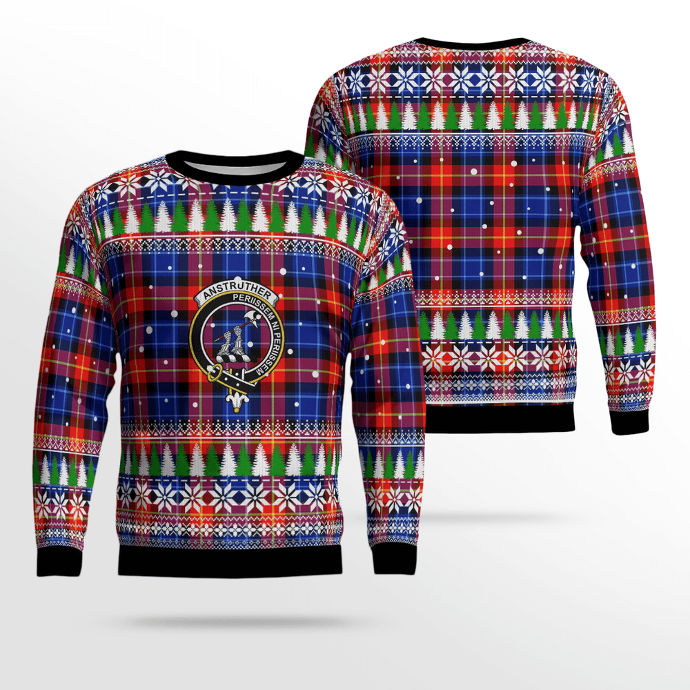 Clan Anstruther Crest Tartan Christmas Ugly Sweater RX10 Anstruther Crest Tartan Tartan Ugly Sweater