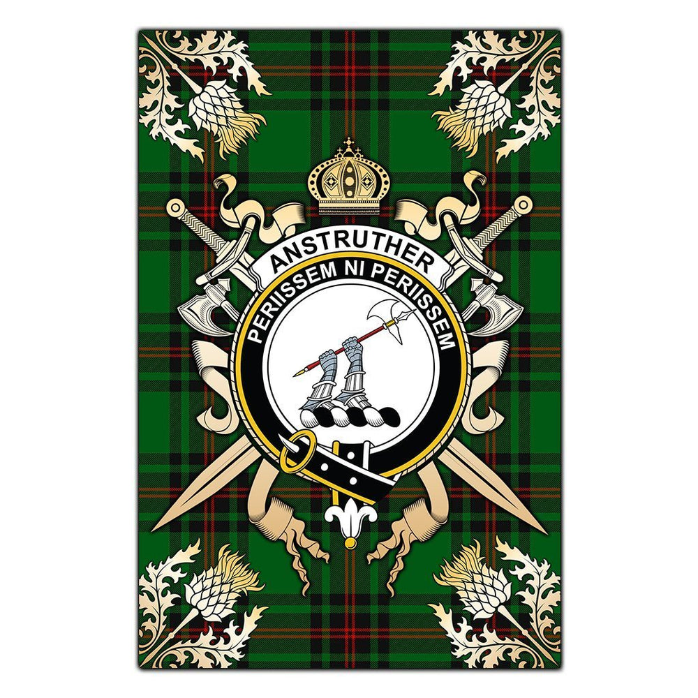 Clan Anstruther Tartan Crest Black Garden Flag - Gold Thistle UR51 Clan Anstruther Tartan Today