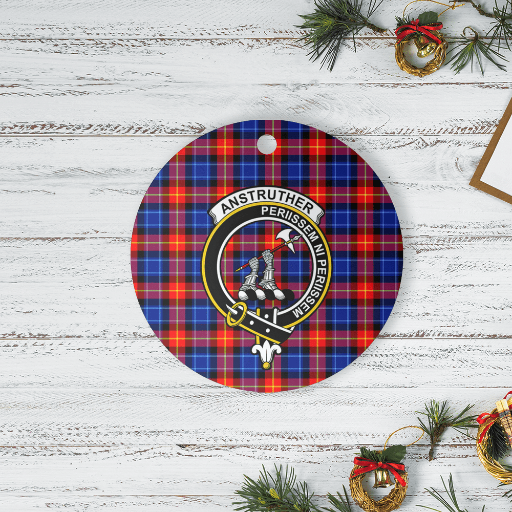 Clan Anstruther Tartan Crest Round Ceramic Ornament FH61 Anstruther Tartan Tartan Christmas