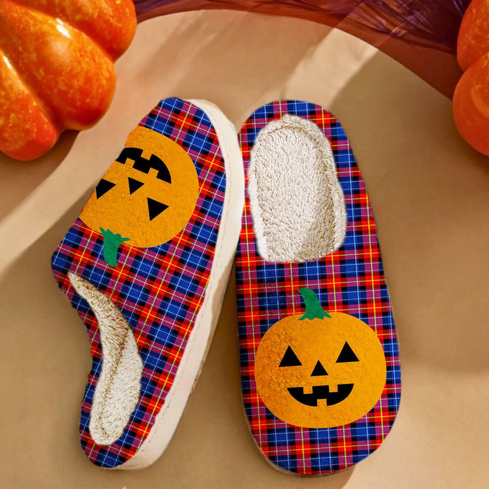 Clan Anstruther Tartan Halloween Pumpkin Slippers, Fluffy Spooky Slippers EW35 Anstruther Tartan Tartan Halloween