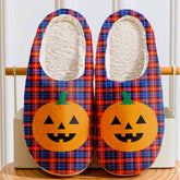 Clan Anstruther Tartan Halloween Pumpkin Slippers, Fluffy Spooky Slippers EW35 Anstruther Tartan Tartan Halloween