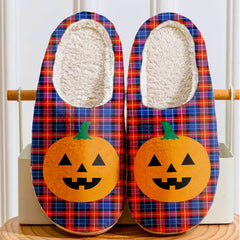 Clan Anstruther Tartan Halloween Pumpkin Slippers, Fluffy Spooky Slippers EW35 Anstruther Tartan Tartan Halloween
