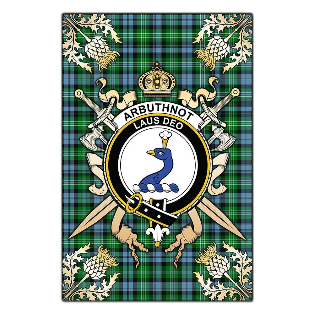 Clan Arbuthnot Ancient Tartan Crest Black Garden Flag - Gold Thistle FC76 Clan Arbuthnot Tartan Today