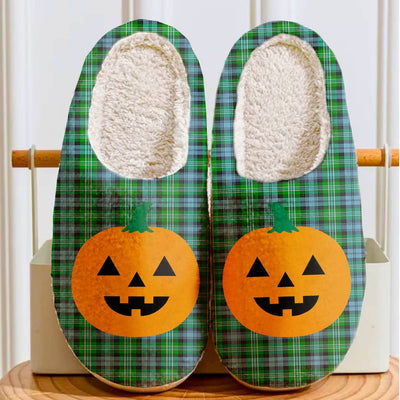 Clan Arbuthnot Ancient Tartan Halloween Pumpkin Slippers, Fluffy Spooky Slippers