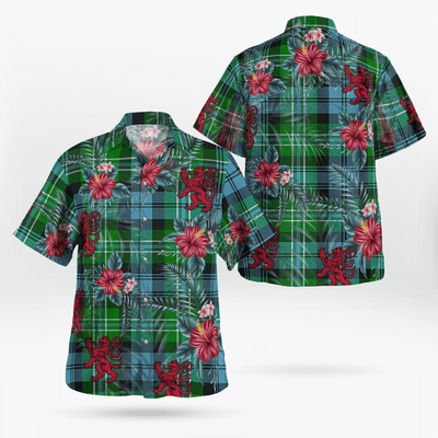 Clan Arbuthnot Ancient Tartan Scottish Lion Hawaiian Shirt