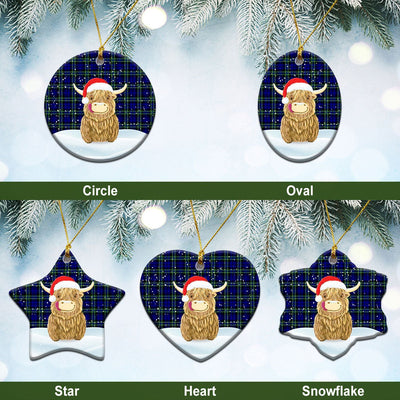 Clan Arbuthnot Modern Tartan Christmas Ceramic Ornament Highland Cows Style