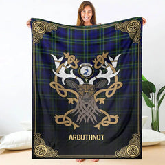 Clan Arbuthnot Modern Tartan Crest Premium Blanket Celtic Stag Style RL73 Clan Arbuthnot Tartan Today
