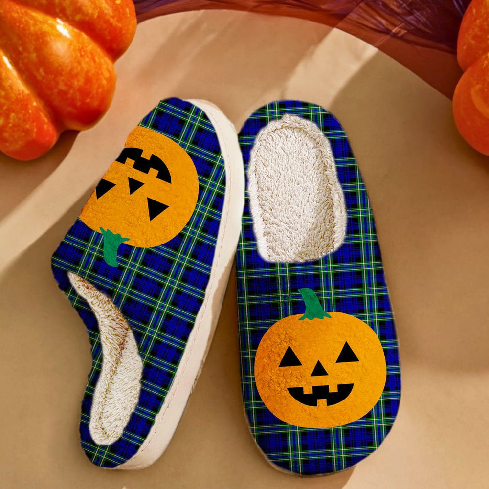Clan Arbuthnot Modern Tartan Halloween Pumpkin Slippers, Fluffy Spooky Slippers YJ46 Arbuthnot Modern Tartan Tartan Halloween