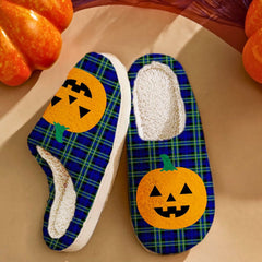 Clan Arbuthnot Modern Tartan Halloween Pumpkin Slippers, Fluffy Spooky Slippers YJ46 Arbuthnot Modern Tartan Tartan Halloween