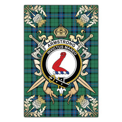 Clan Armstrong Ancient Tartan Crest Black Garden Flag - Gold Thistle EG71 Clan Armstrong Tartan Today