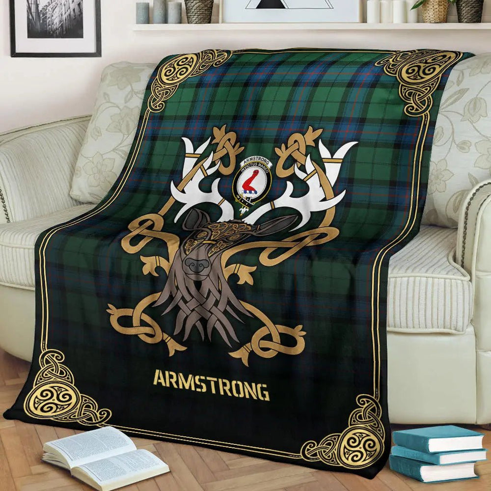 Clan Armstrong Ancient Tartan Crest Premium Blanket Celtic Stag Style YF75 Clan Armstrong Tartan Today