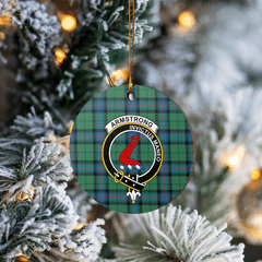 Clan Armstrong Ancient Tartan Crest Round Ceramic Ornament UP39 Armstrong Ancient Tartan Tartan Christmas