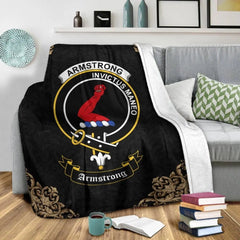 Clan Armstrong Crest Tartan Premium Blanket Black QN46 Clan Armstrong Tartan Today