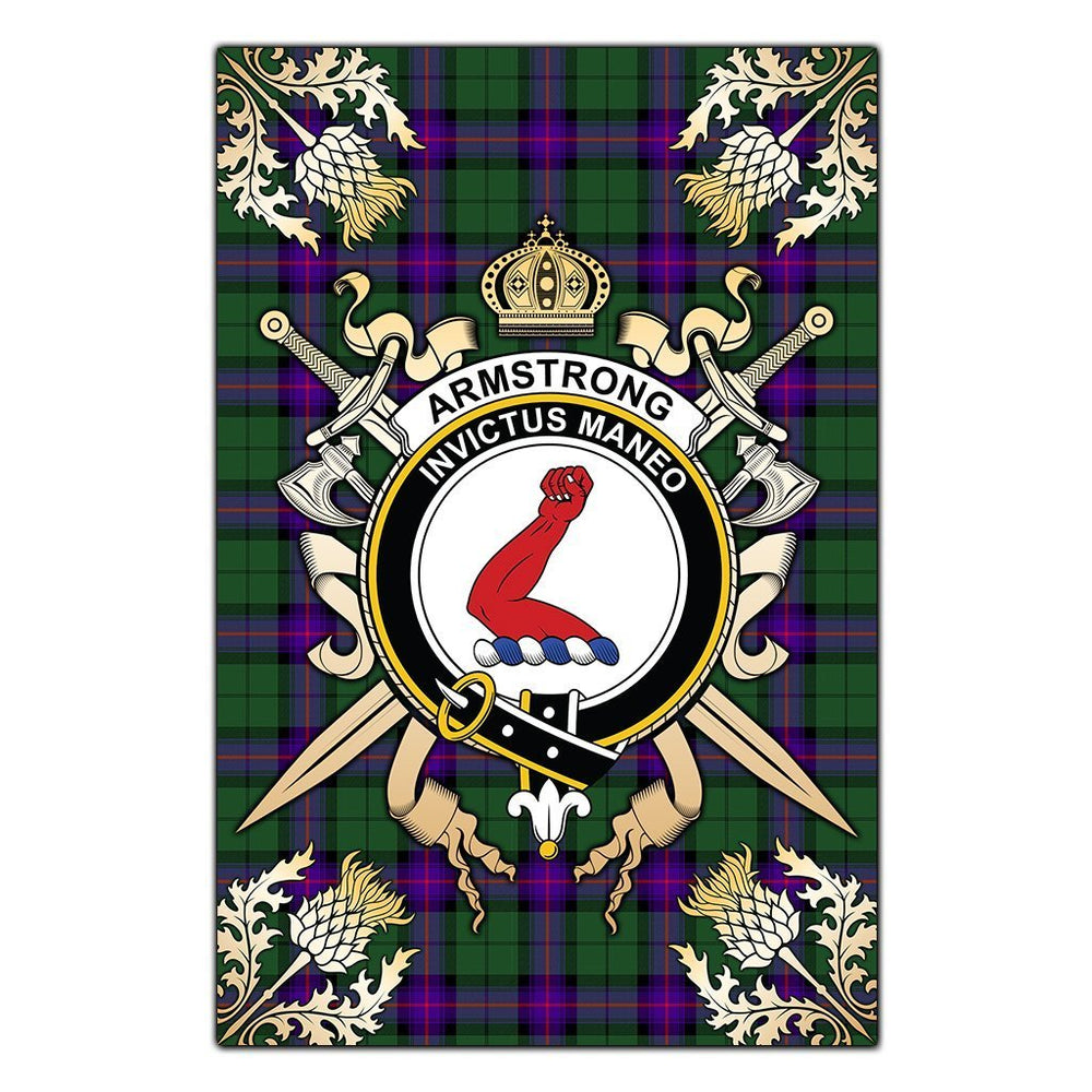 Clan Armstrong Modern Tartan Crest Black Garden Flag - Gold Thistle QB32 Clan Armstrong Tartan Today