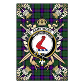 Clan Armstrong Modern Tartan Crest Black Garden Flag - Gold Thistle QB32 Clan Armstrong Tartan Today
