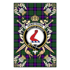 Clan Armstrong Modern Tartan Crest Black Garden Flag - Gold Thistle QB32 Clan Armstrong Tartan Today