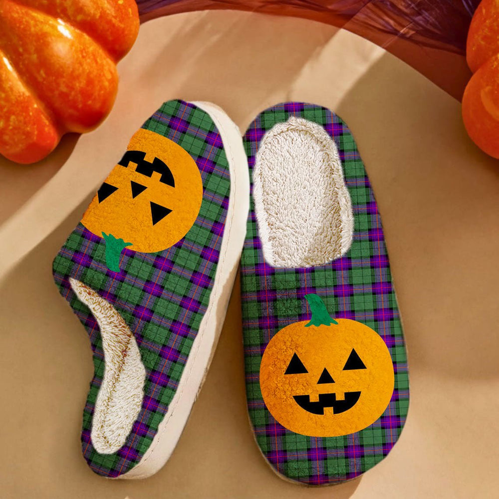 Clan Armstrong Modern Tartan Halloween Pumpkin Slippers, Fluffy Spooky Slippers HB81 Armstrong Modern Tartan Tartan Halloween