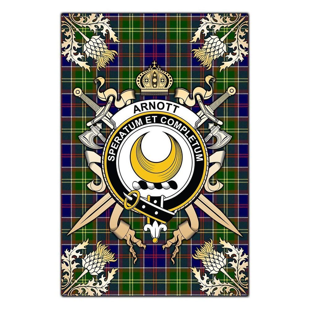 Clan Arnott Tartan Crest Black Garden Flag - Gold Thistle FF43 Clan Arnott Tartan Today
