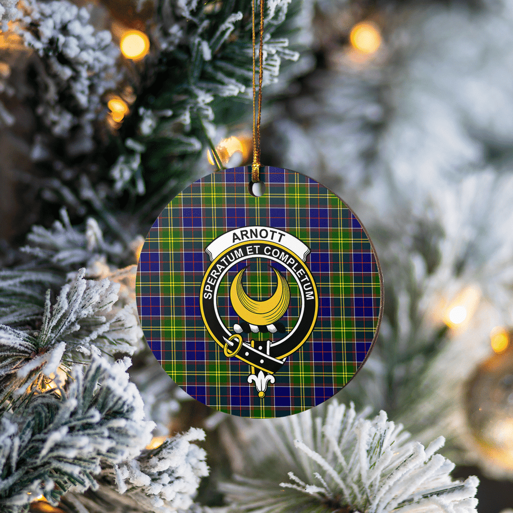 Clan Arnott Tartan Crest Round Ceramic Ornament VJ45 Arnott Tartan Tartan Christmas