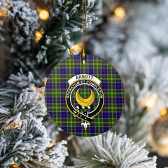 Clan Arnott Tartan Crest Round Ceramic Ornament VJ45 Arnott Tartan Tartan Christmas