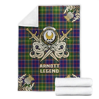Clan Arnott Tartan Gold Courage Symbol Blanket