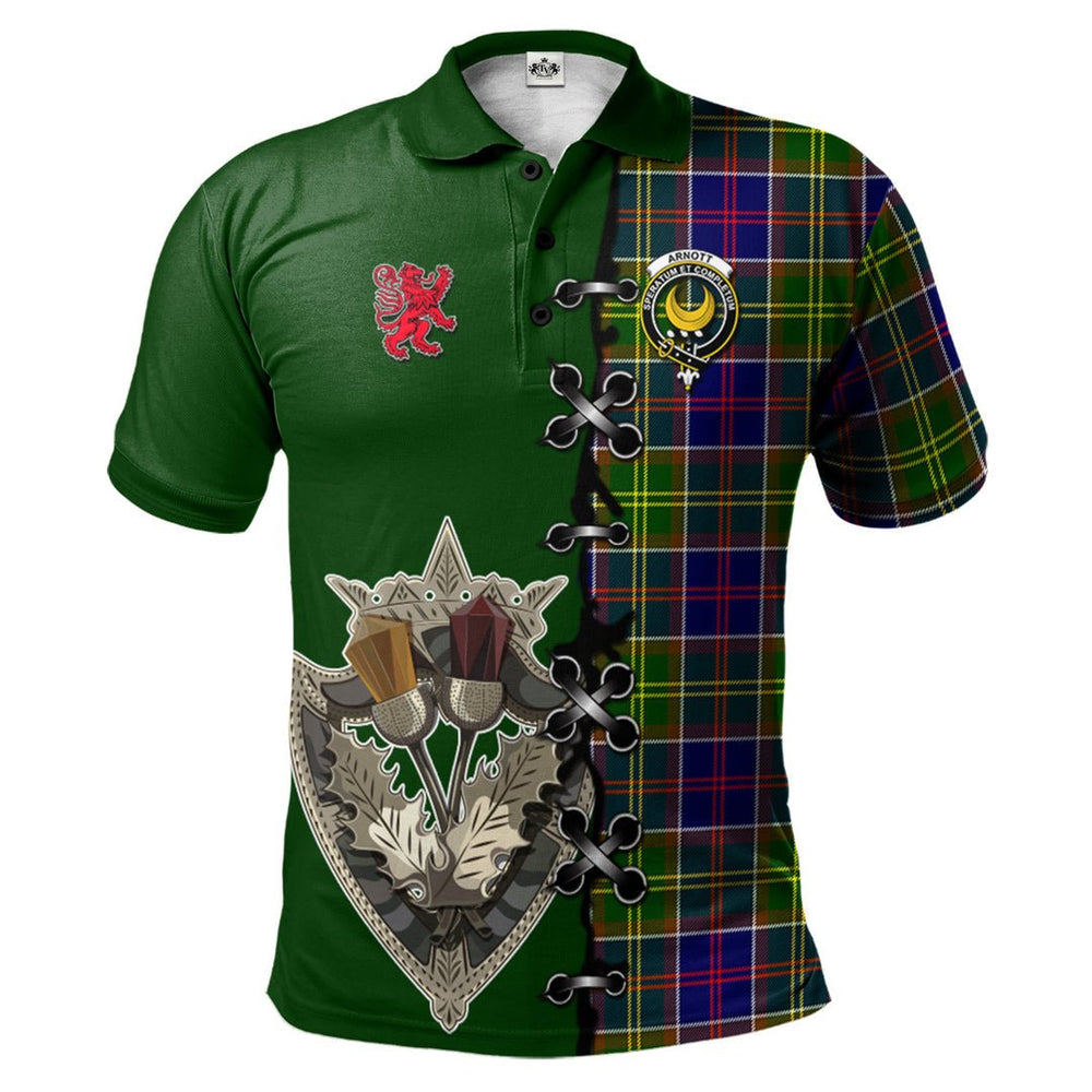 Clan Arnott Tartan Polo Shirt - Lion Rampant And Celtic Thistle Style RU74 Arnott Tartan Tartan Polo