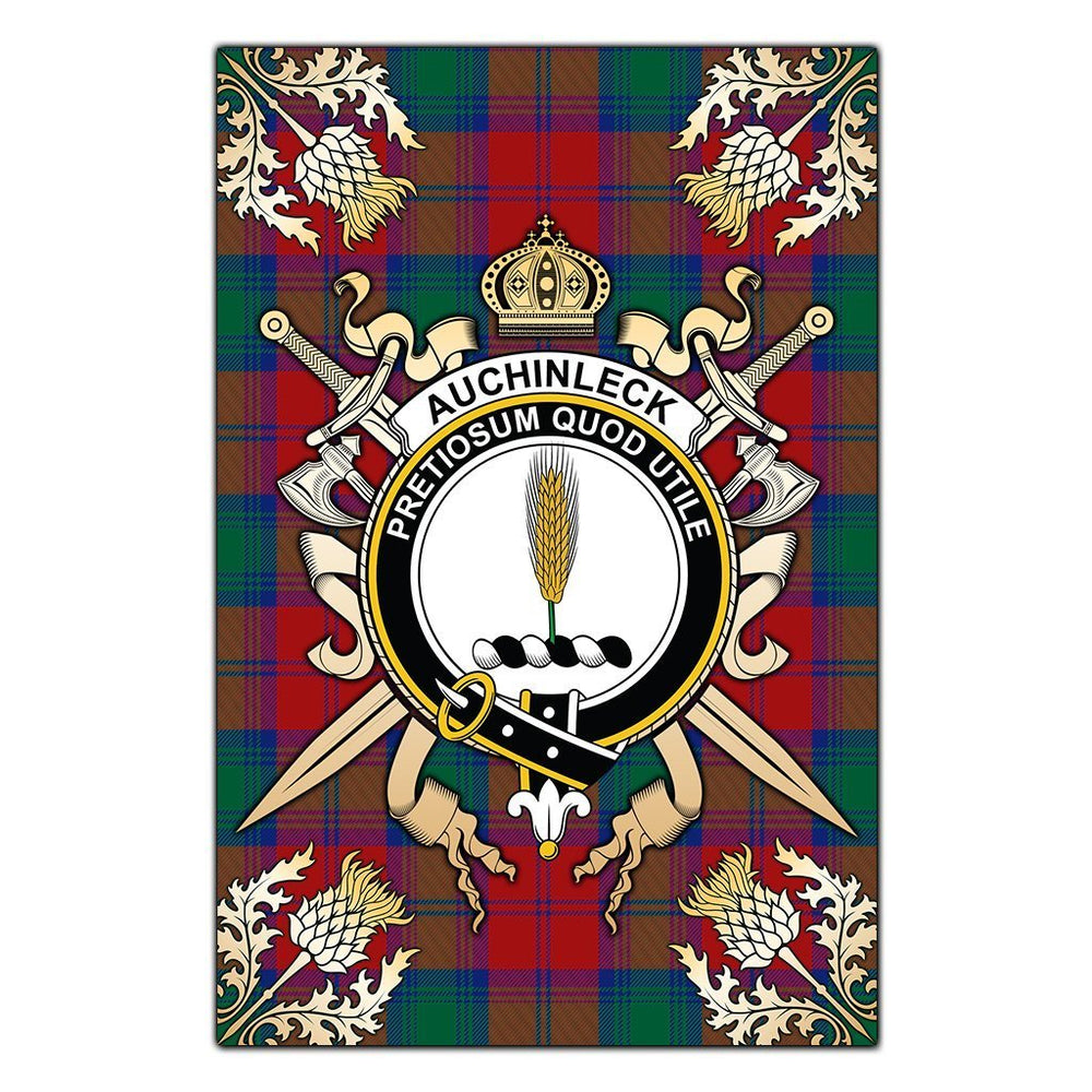 Clan Auchinleck Tartan Crest Black Garden Flag - Gold Thistle GJ30 Clan Auchinleck Tartan Today