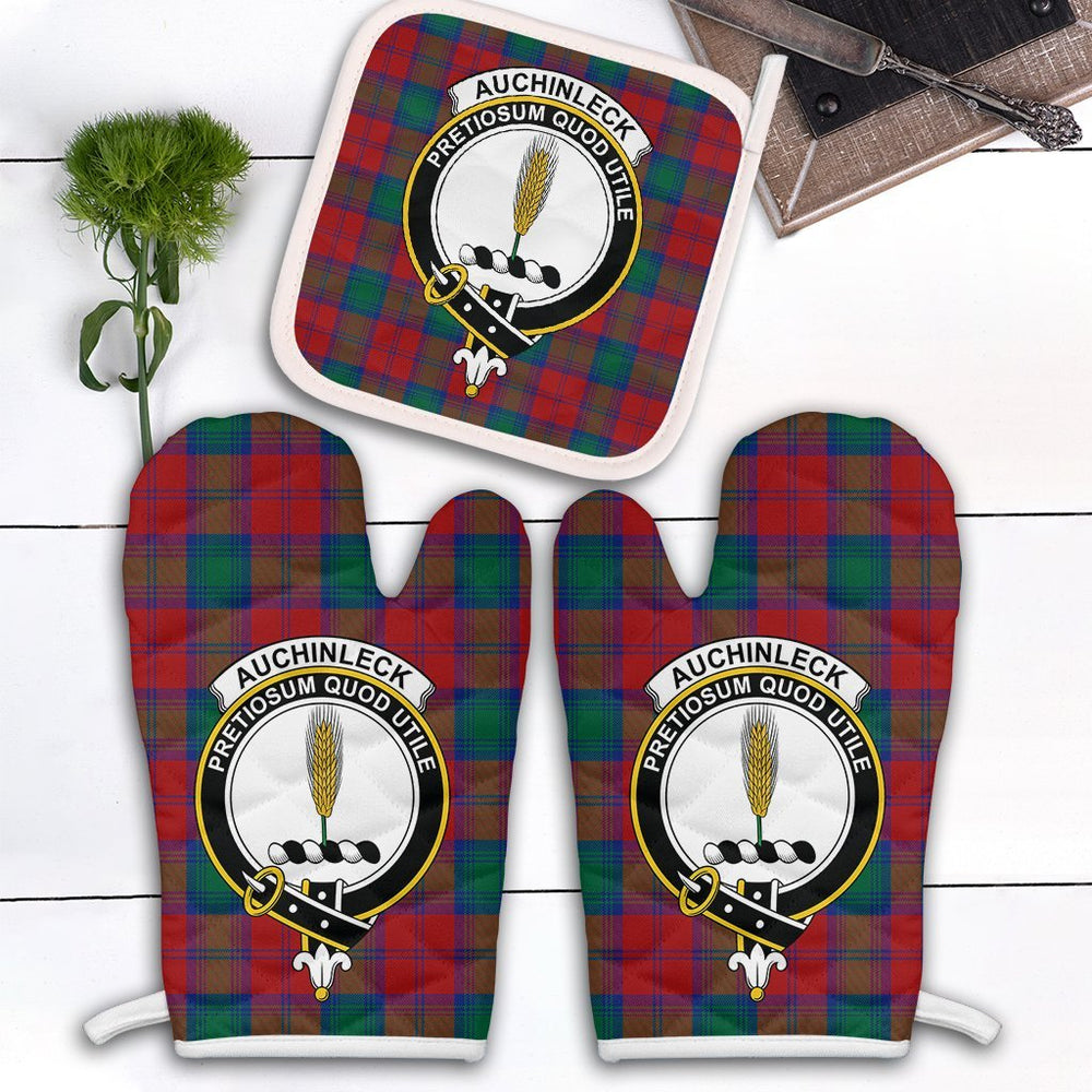 Clan Auchinleck Tartan Crest Oven Mitt And Pot Holder (2 Oven Mitts + 1 Pot Holder) CR39 Clan Auchinleck Tartan Today