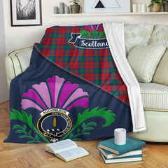 Clan Auchinleck Tartan Crest Premium Blanket Thistle Style WC63 Clan Auchinleck Tartan Today