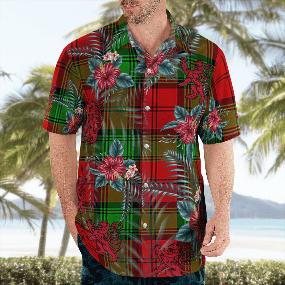 Clan Auchinleck Tartan Scottish Lion Hawaiian Shirt OS29 Auchinleck Tartan Tartan Hawaii Shirt