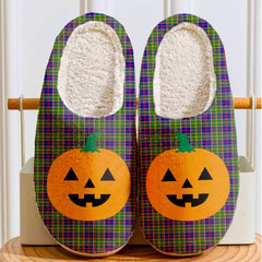 Clan Ayrshire District Tartan Halloween Pumpkin Slippers, Fluffy Spooky Slippers SO32 Ayrshire District Tartan Tartan Halloween