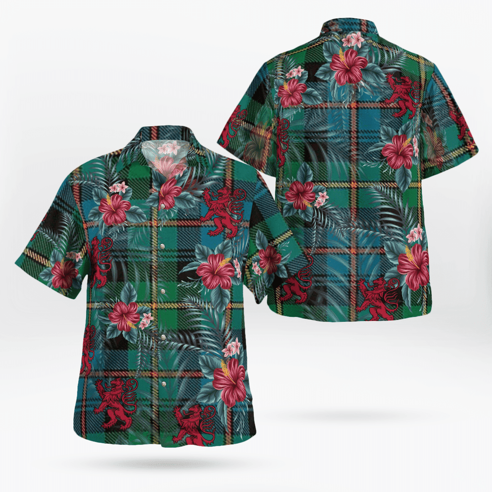 Clan Baillie Ancient Tartan Scottish Lion Hawaiian Shirt GV77 Baillie Ancient Tartan Tartan Hawaii Shirt