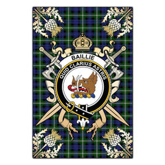 Clan Baillie Modern Tartan Crest Black Garden Flag - Gold Thistle UB22 Clan Baillie Tartan Today