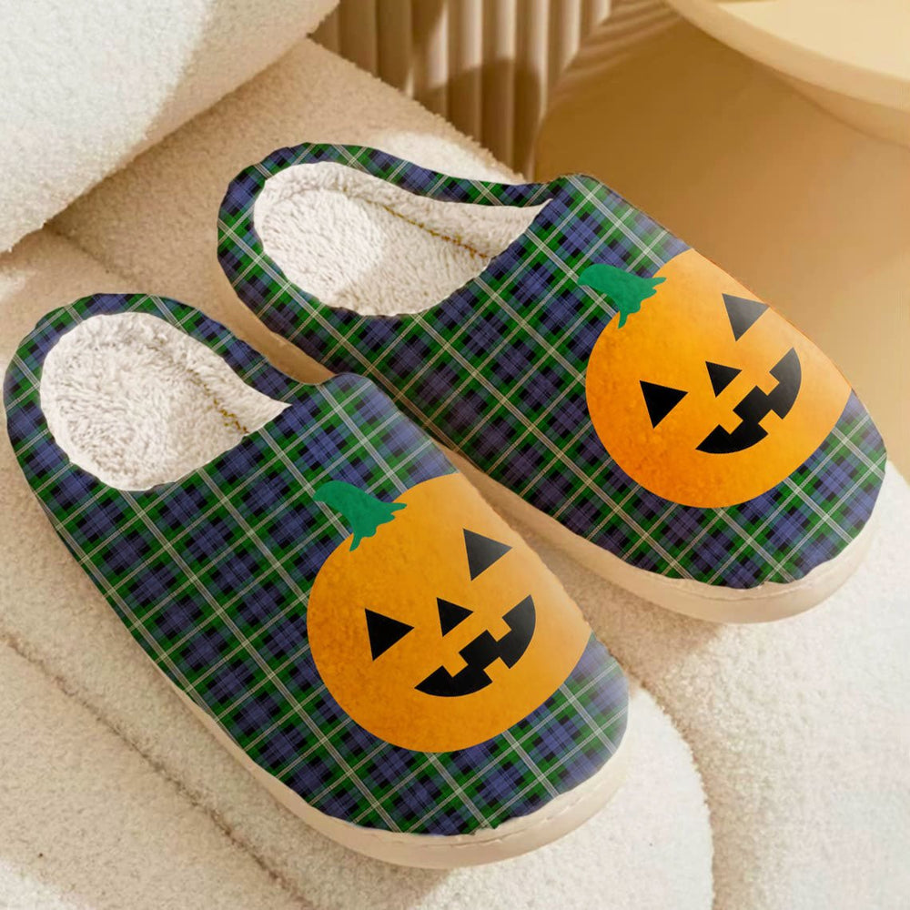 Clan Baillie Modern Tartan Halloween Pumpkin Slippers, Fluffy Spooky Slippers ZS27 Baillie Modern Tartan Tartan Halloween