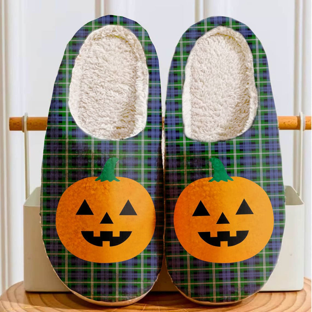 Clan Baillie Modern Tartan Halloween Pumpkin Slippers, Fluffy Spooky Slippers ZS27 Baillie Modern Tartan Tartan Halloween