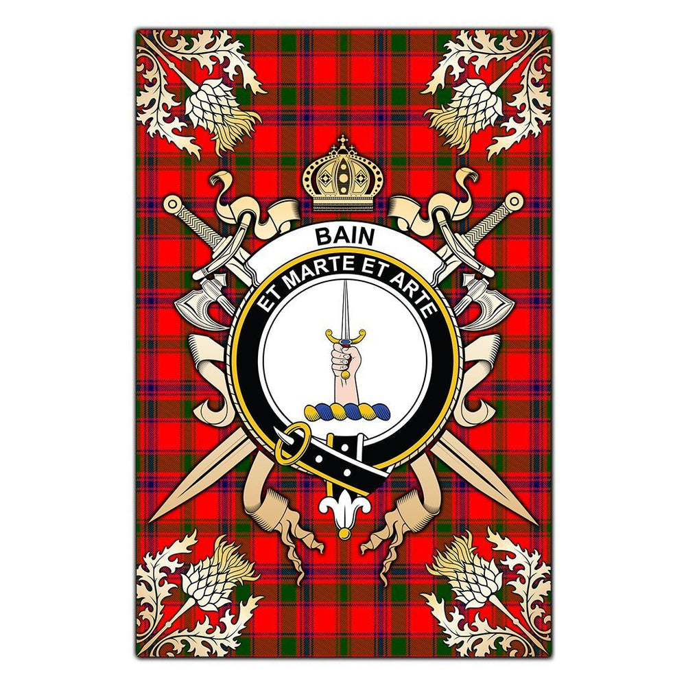 Clan Bain Tartan Crest Black Garden Flag - Gold Thistle AO97 Clan Bain Tartan Today