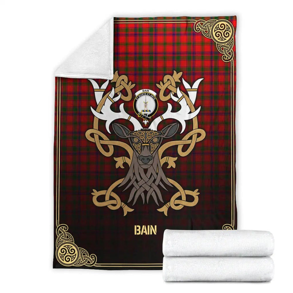 Clan Bain Tartan Crest Premium Blanket Celtic Stag Style NT39 Clan Bain Tartan Today