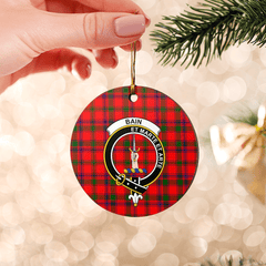 Clan Bain Tartan Crest Round Ceramic Ornament GC39 Bain Tartan Tartan Christmas