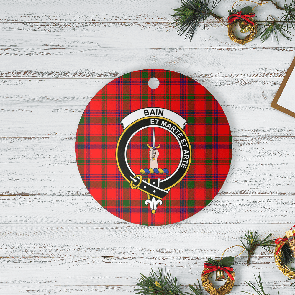 Clan Bain Tartan Crest Round Ceramic Ornament GC39 Bain Tartan Tartan Christmas