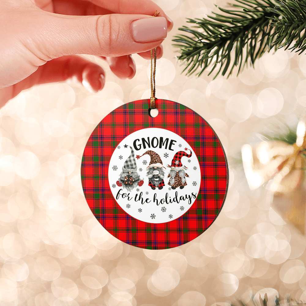 Clan Bain Tartan Gnome Round Ceramic Ornament MX50 Bain Tartan Tartan Christmas