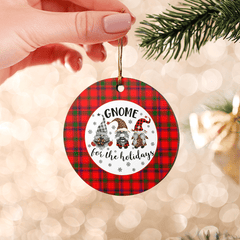 Clan Bain Tartan Gnome Round Ceramic Ornament MX50 Bain Tartan Tartan Christmas