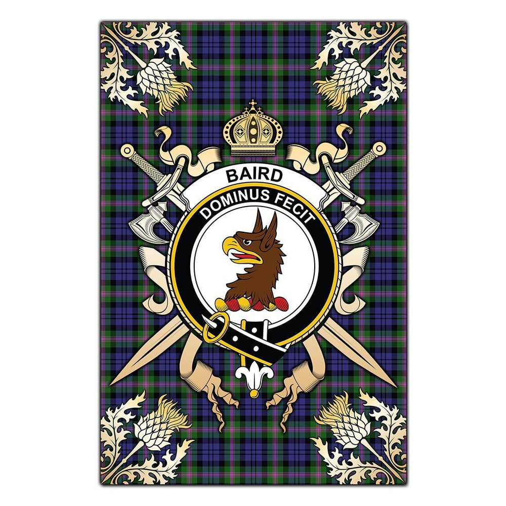 Clan Baird Modern Tartan Crest Black Garden Flag - Gold Thistle KZ81 Clan Baird Tartan Today