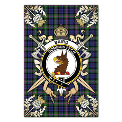 Clan Baird Modern Tartan Crest Black Garden Flag - Gold Thistle KZ81 Clan Baird Tartan Today