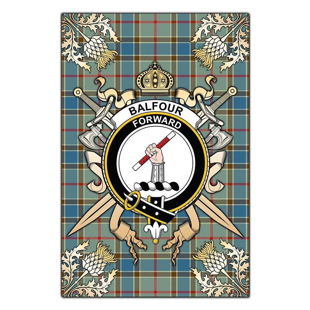 Clan Balfour Blue Tartan Crest Black Garden Flag - Gold Thistle KF98 Clan Balfour Tartan Today