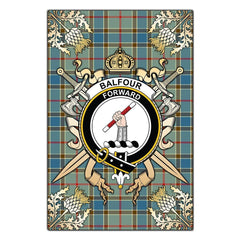 Clan Balfour Blue Tartan Crest Black Garden Flag - Gold Thistle KF98 Clan Balfour Tartan Today