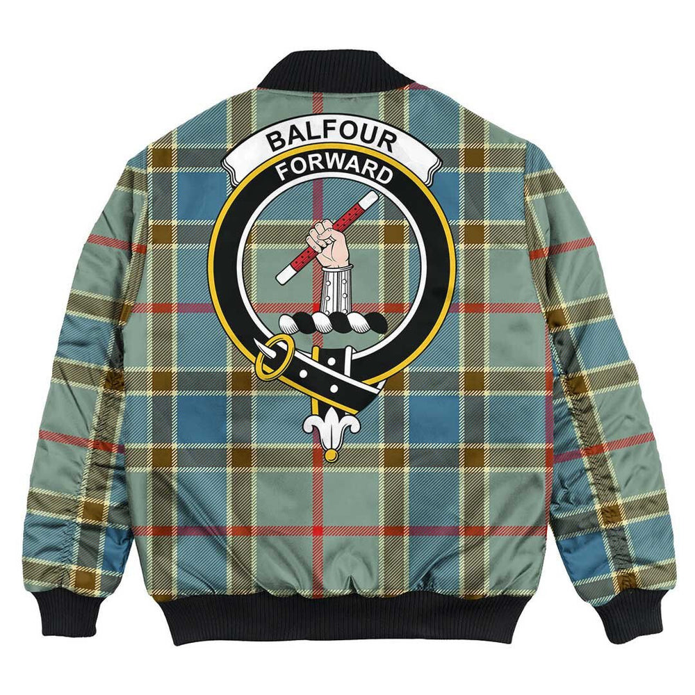 Clan Balfour Blue Tartan Crest Bomber Jacket WS48 Balfour Blue Tartan Tartan Bomber Jacket